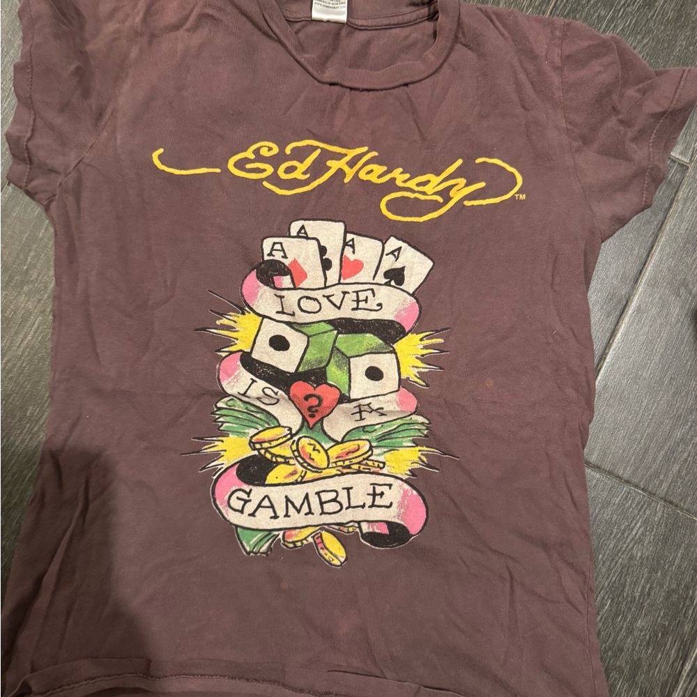 Affliction Brown Graphic Tee with Colorful Design